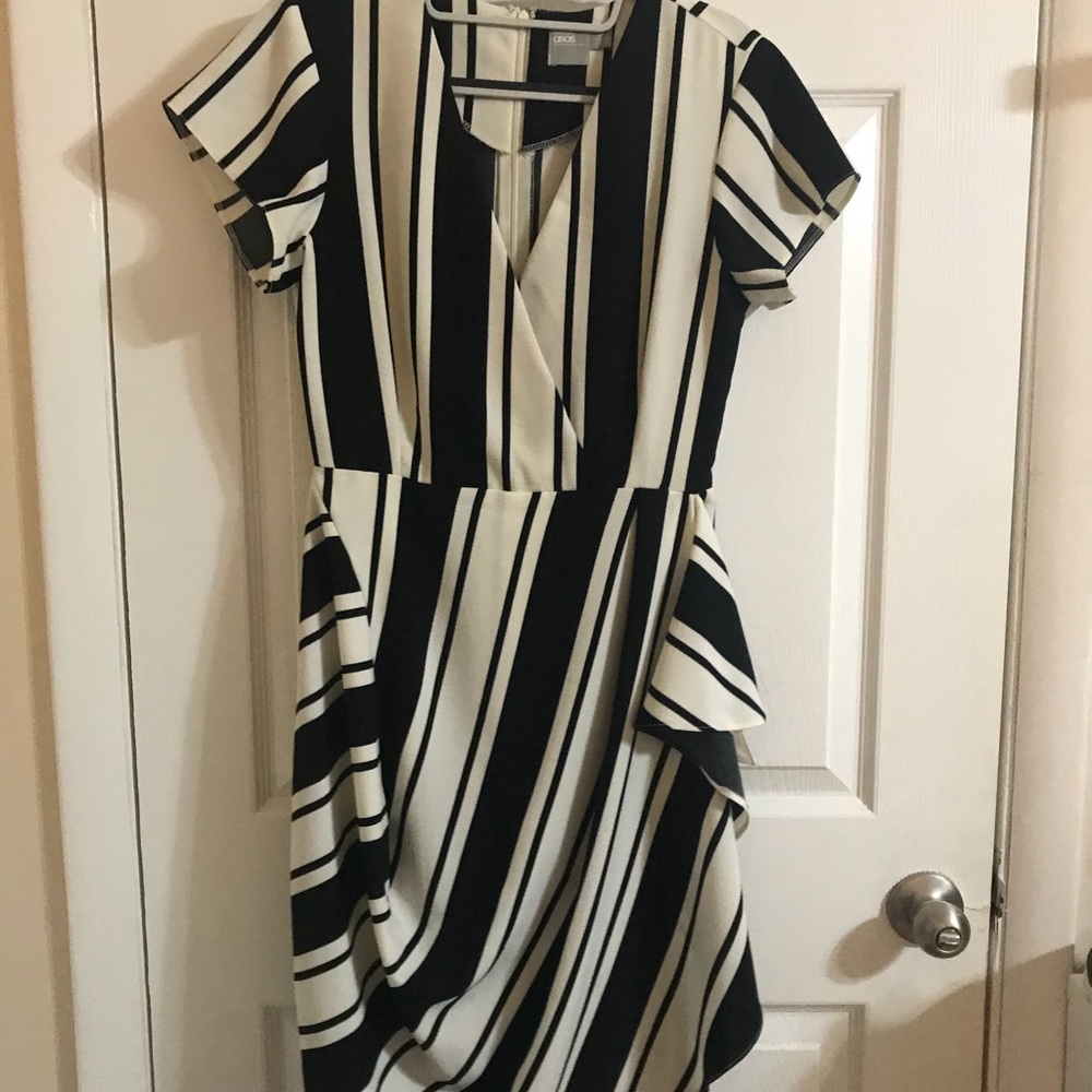ASOS Black white dress pencil sleeve ruffle dress